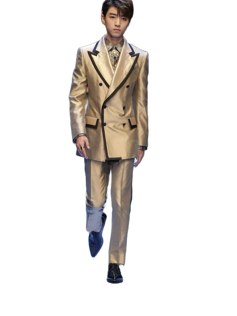 

Желтый атласный двубортный мужской костюм, облегающий Блейзер, брюки, мужские смокинги для вечерние, цвет коричневый (пиджак + брюки)