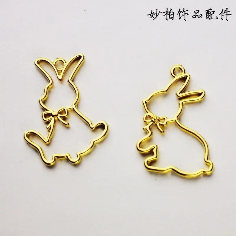

Cute Rabbit Resin Jewelry DIY Open Bezels Metal Frame Pendant Gold Charms Bezel Setting Cabochon Setting UV Jewelry Making