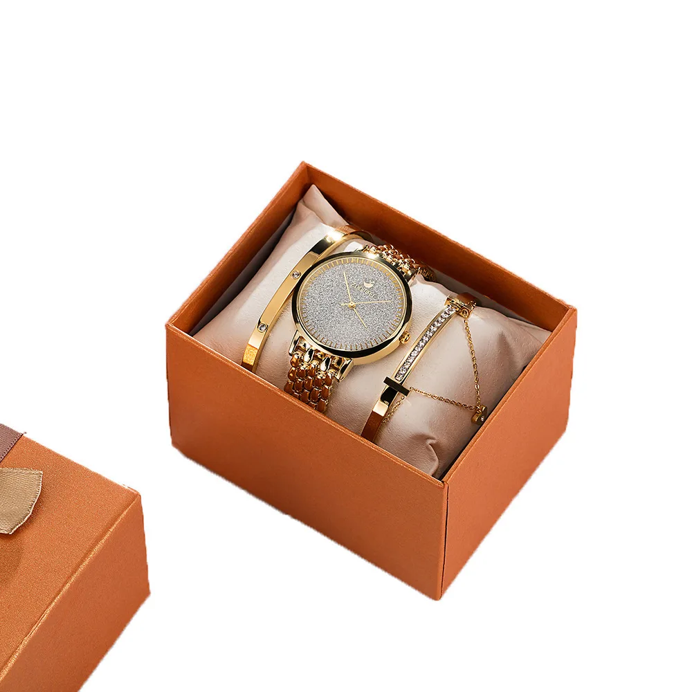 

Brand Exquisite Scrub Stars Steel Belt Watch Versatile Diamond Set Bracelet Watch Combination Set Mens Watches Top Brand Luxury