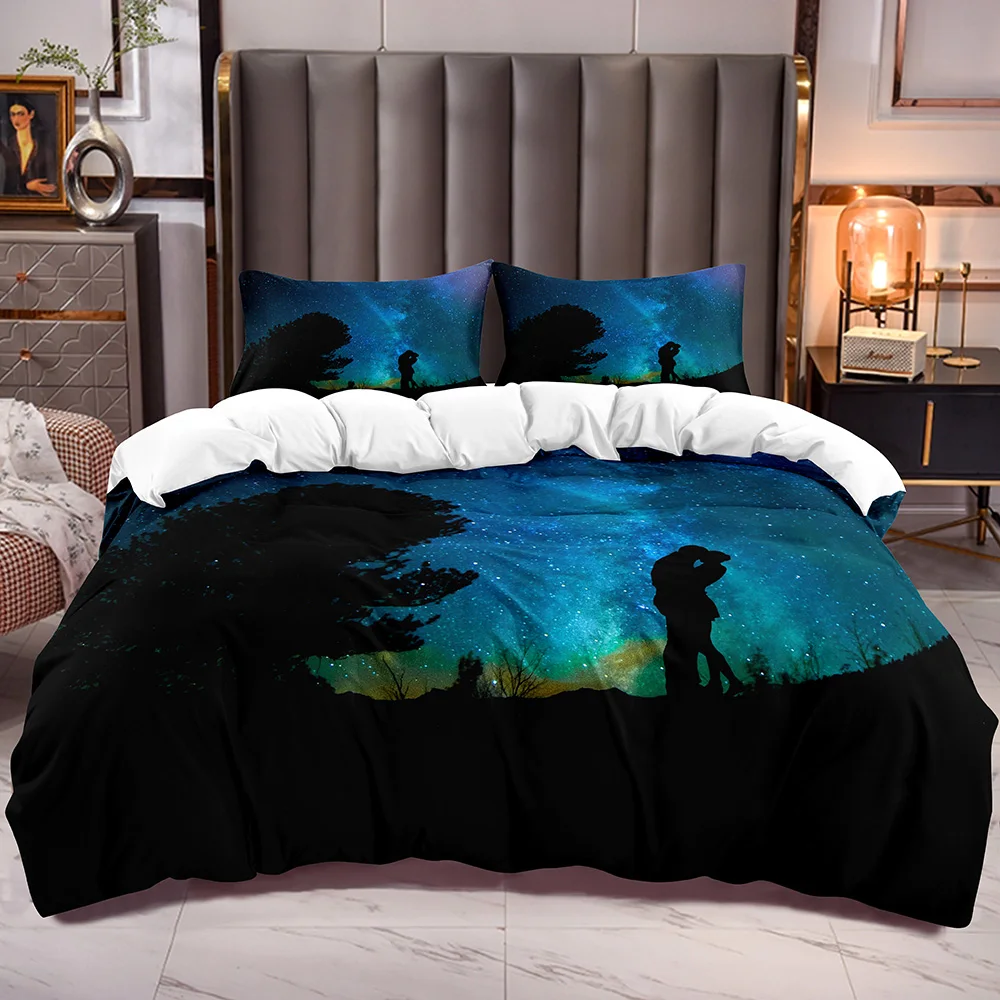 

Duvet Cover Sets with Galaxy Stars Lovers Blue Galaxy Comforter Cover with White Reverse Microfiber Soft