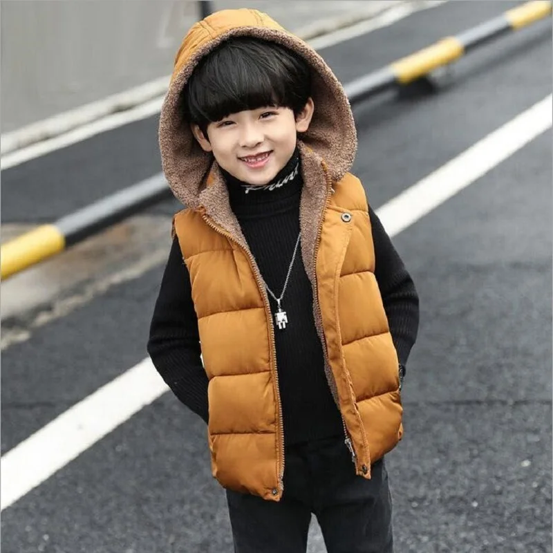 

Autumn Winter Children Vests Coats 4-14Years Hooded Thicken Warm Waistcoats For Boys Child Outwear Vests Kids Clothes Tops