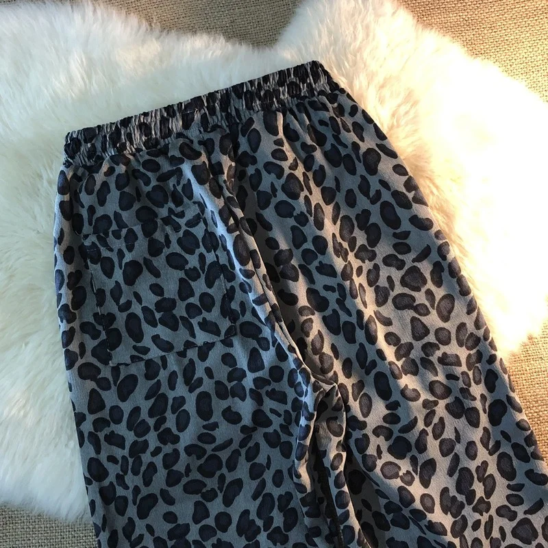 

Loose Tie Sports Pants Ins Women New Tide All-Match Loose Trouser 2021 Fall New Korean Vintage Sexy Leopard Print Casual Pants