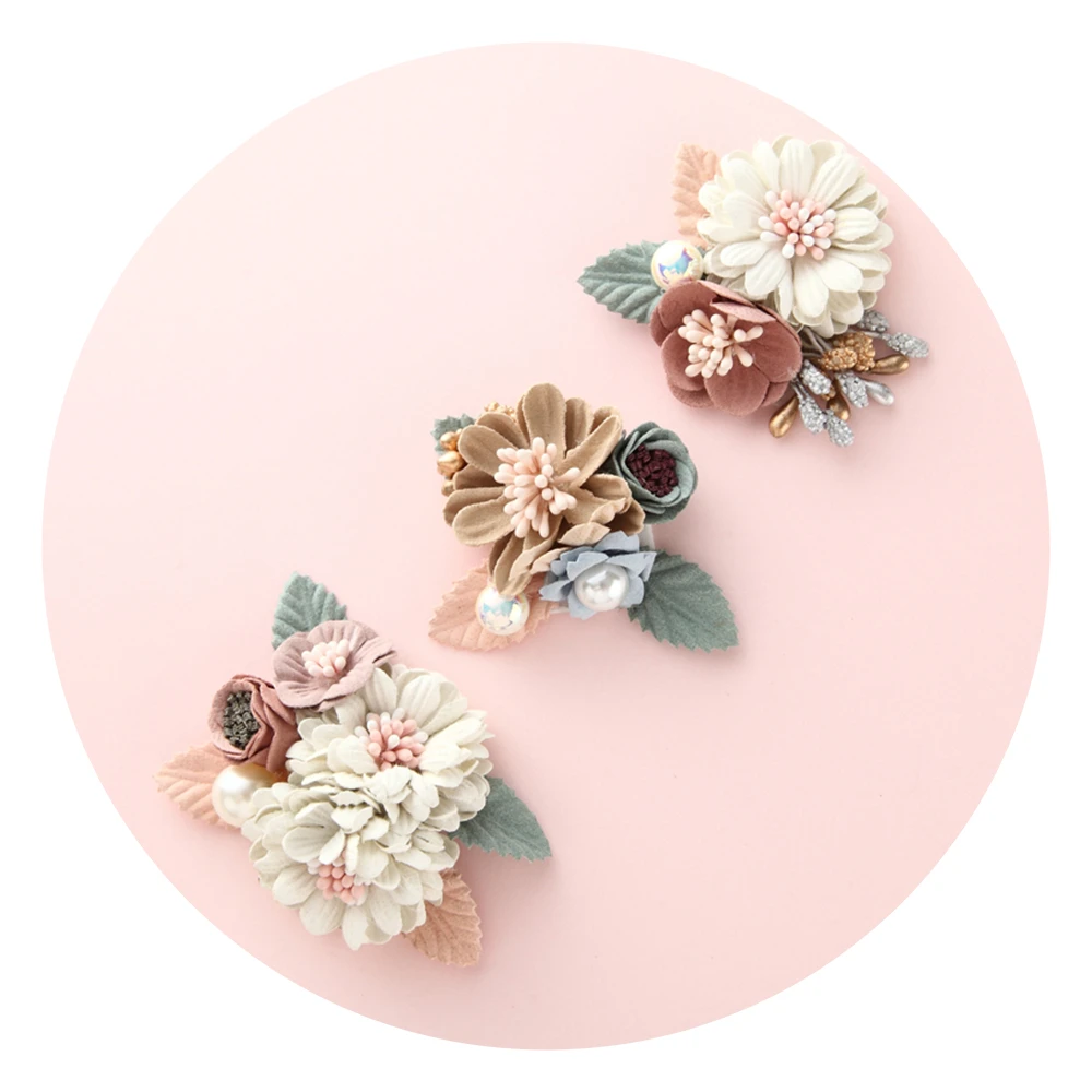 

Модные головные повязки с имитацией жемчуга, 3 шт./компл., заколка для волос для девочек, заколки ручной работы с жемчужинами и цветами, Детск...