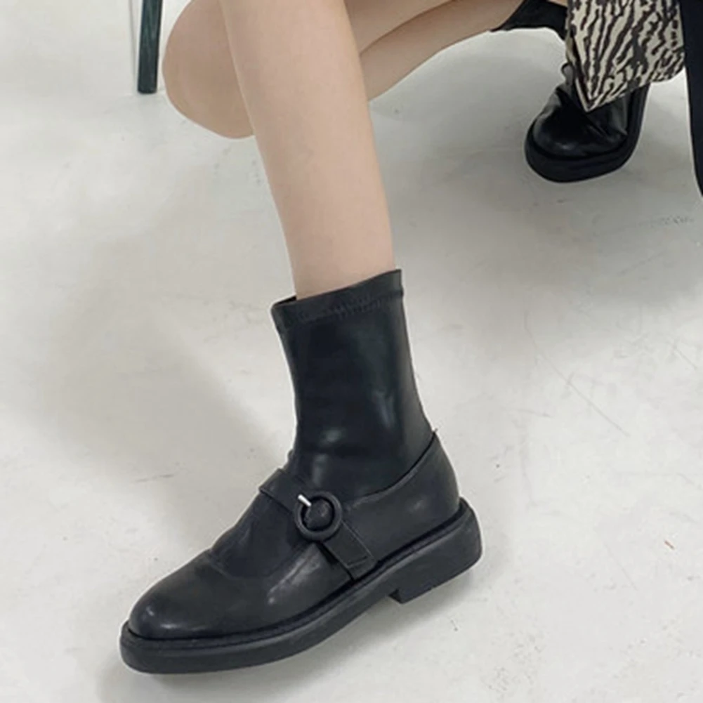 

Sarairis 2020 New Design INS Hot Dropship Shoes Woman Booties Buckle Decoration Comfy Slip On Trendy Motorcycle Boots Ladies