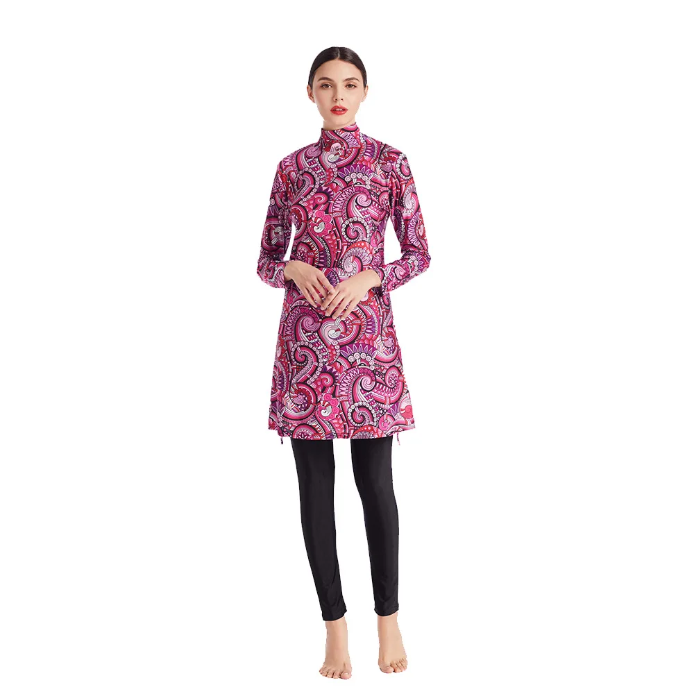 

Middle East Conservative Swimsuit Trade Digital Printing Slim Three-piece Plus Size Women's Split Beach Suit Muslim Sets Hijab