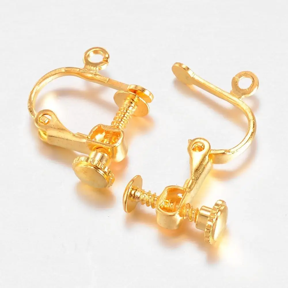 Golden Латунные винтовые серьги-клипсы, Конвертеры, серьги для изготовления ювелирных изделий, сделай сам, смешанные цвета, 13,5x16,5x4 мм, отверстие: 1 мм - Цвет: Golden