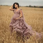 Пыльное розовое вечернее платье для беременных, халаты для фотосъемки, фатиновое шикарное платье с оборками для фотографирования детей