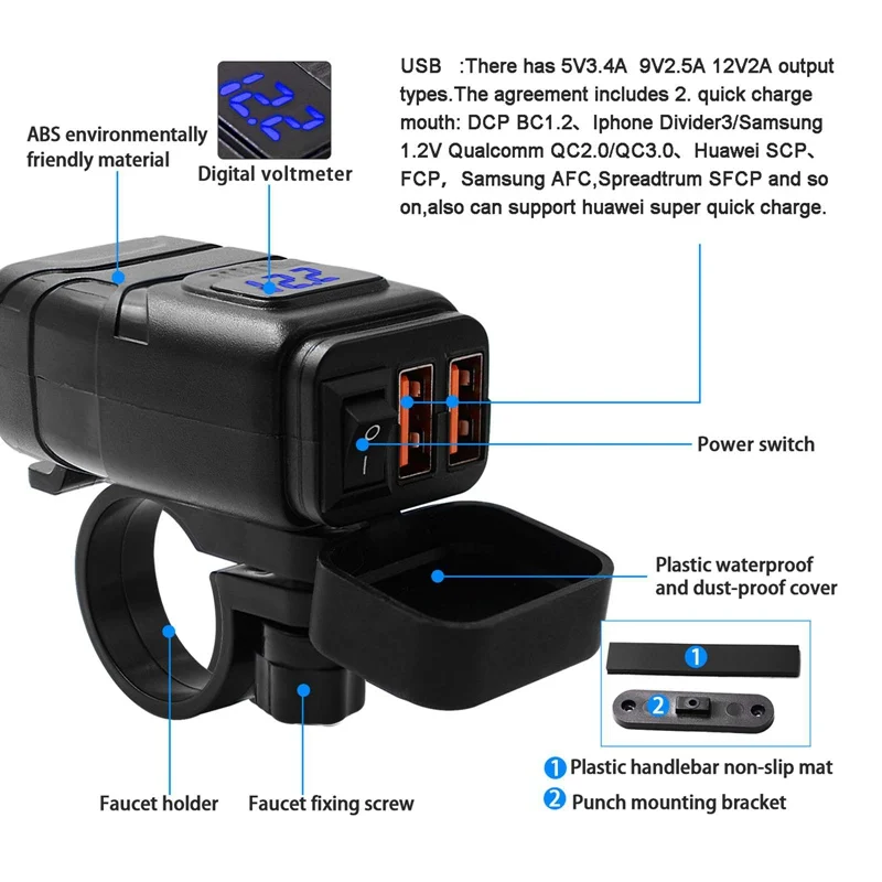 Motorcycle QC3.0 USB Charger Waterproof Dual Moto QC 3.0 Fast Charging 12V For Motocicleta Phone Mobile | Автомобили и мотоциклы