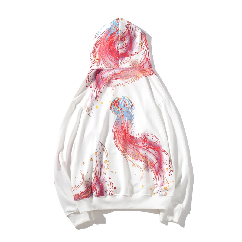 

Harajuku Men Hip Hop Spring and autumn Color jellyfish print Cotton Hoodie Streetwear Casual Hooded Pullover Sweatshirt Couples