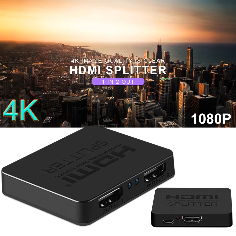 

HDMI Splitter 1 in 2 Out Multi-support Durable Universal Display Port Hub
