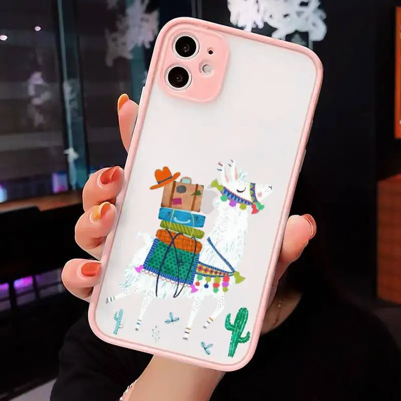 

Kawaii Cute Llama Alpaca Phone Case Matte Transparent for iPhone 7 8 11 12 s mini pro X XS XR MAX Plus cover funda