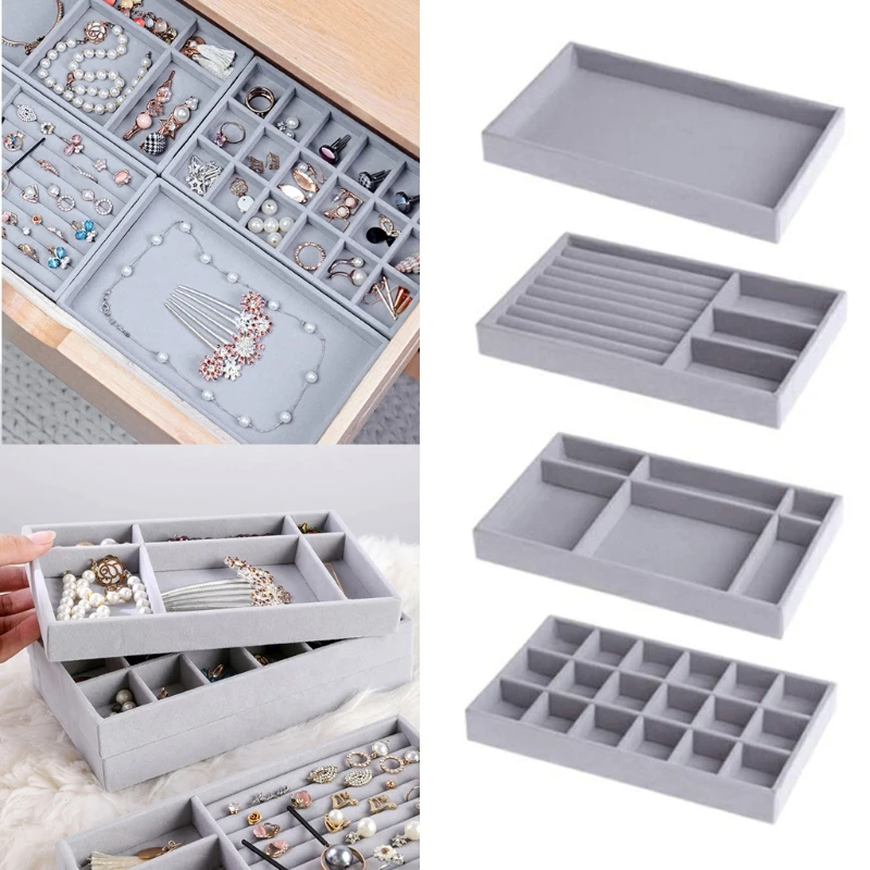 

4Pcs Stackable Jewelry Tray Ring Necklace Storage Organizer Bracelet Watch Display Jewelry Storage for Drawer Dresser HX6F