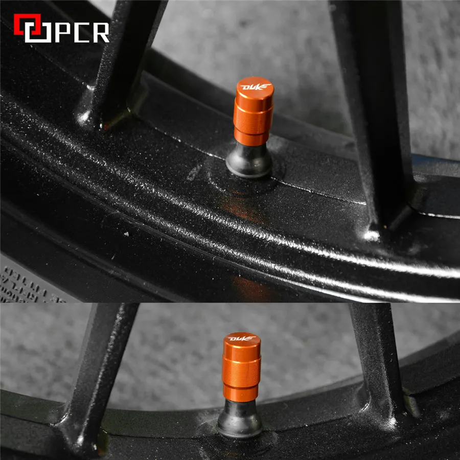 One Pair Aluminum Wheel Tire Valve caps Cover orange Fit For KTM DUKE 125 200 250 390 690 790 990 with DUKE LOGO 2011