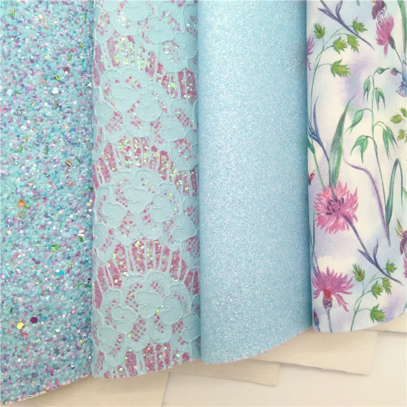 4 шт./компл. синяя кружевная блестящая виниловая ткань сочетающаяся с цветочным