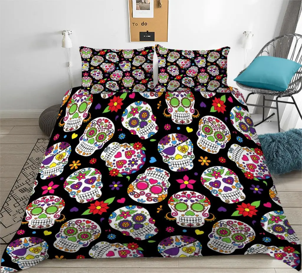 

Flower Skull 3D Printed Bedding Set Duvet Covers Pillowcases Comforter Bedding Set Bedclothes Bed Linen(NO sheet)
