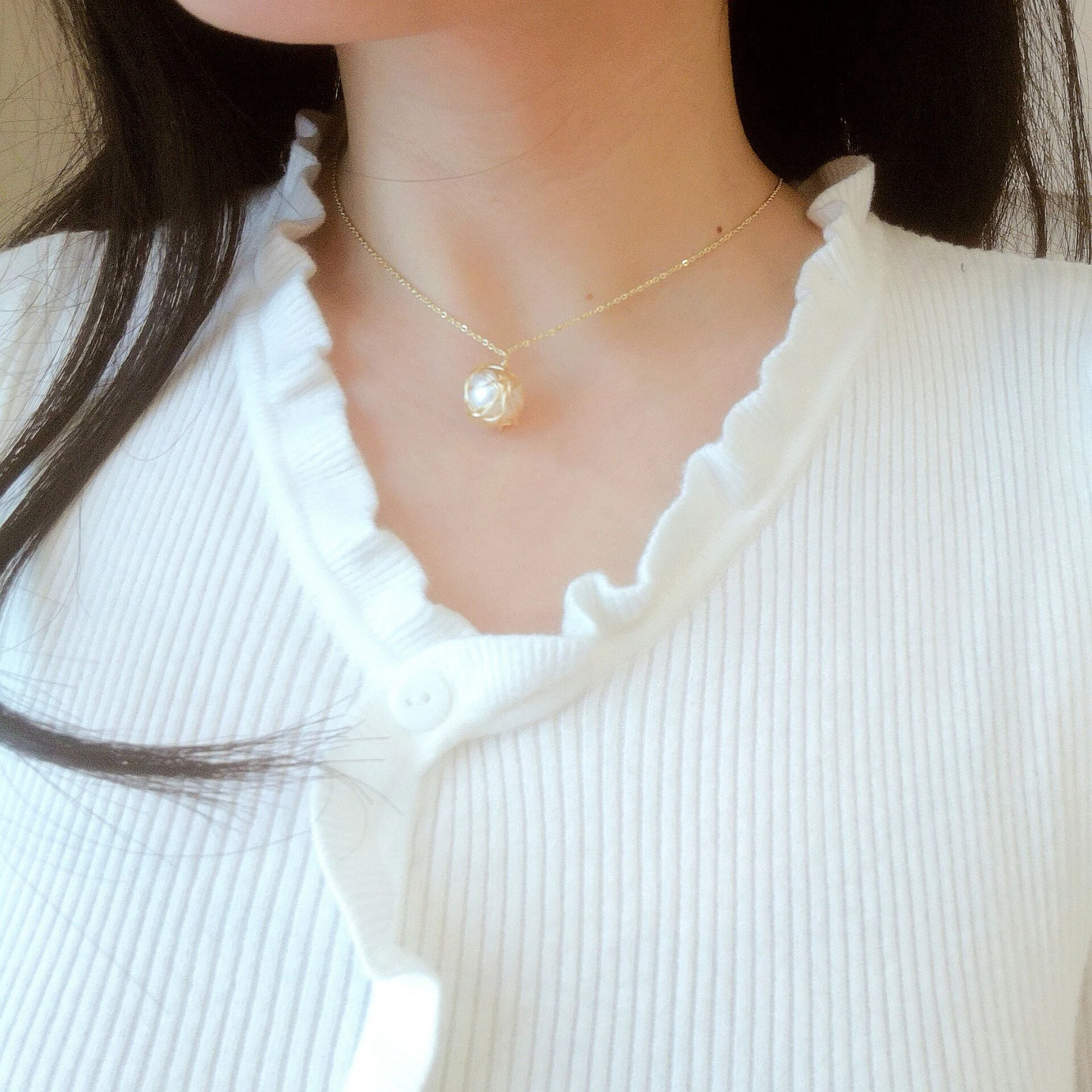 DAIMI Pearl Necklace Bird Nest Cage 12-13mm Round Natural Pendant For Women | Украшения и аксессуары