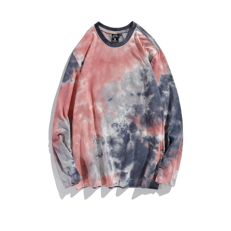 

2021 New Tie-dye Cartoon Printing T-shirt Spring Autumn Men and Women Casual Crewneck Long-sleeve T-shirt