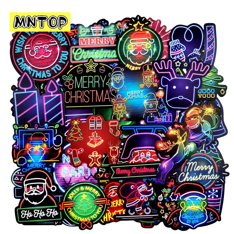 10/30/50pcs/Pack Cartoon Neon Holiday Christmas Stickers For Laptop Luggage Motorcycle Phone Skateboard Kids Sticker Toys