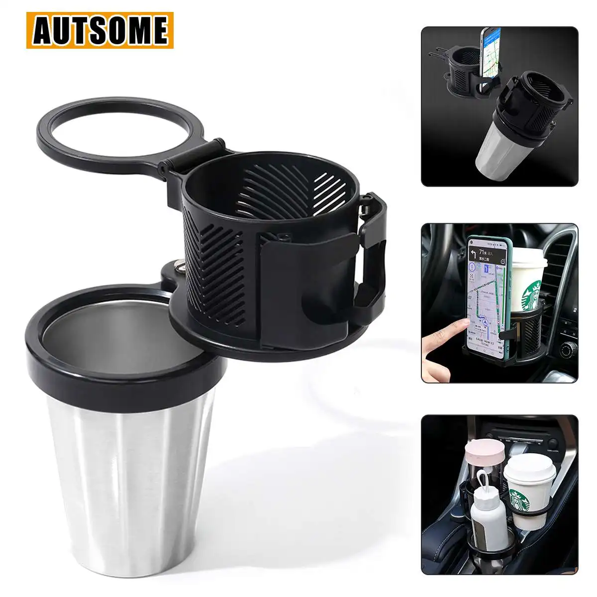 

4-IN-1 stainless Car Cup Holder Drinking Bottle Holder Expander Adapter Slip-proof Car Special Drink Phone Holder