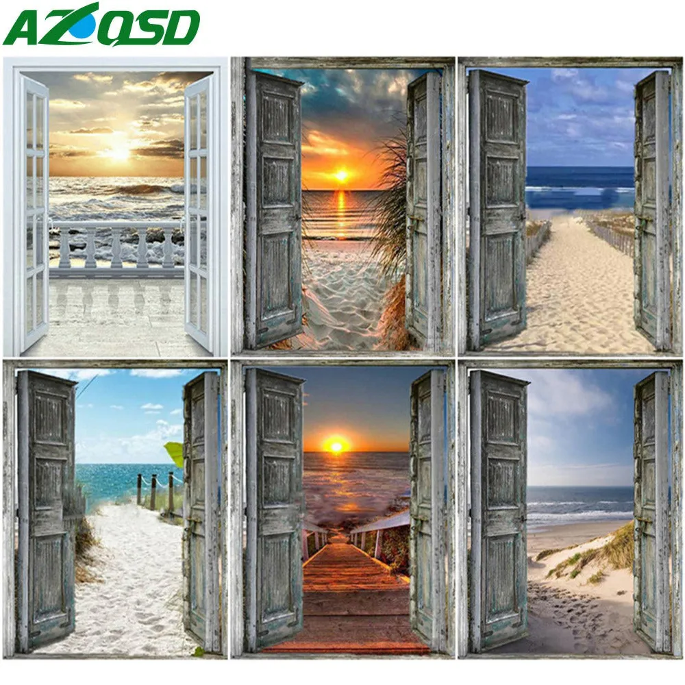 

AZQSD 5D алмазная живопись новые поступления дверь закат картина Стразы домашний декор Алмазная вышивка распродажа морская ручная работа