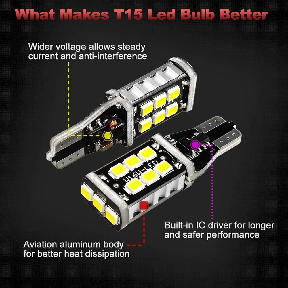 

LED T15-2835-15smd Bulbs Light 6000K Backup Combo For RAM 1500 2500 3500 2011-2017