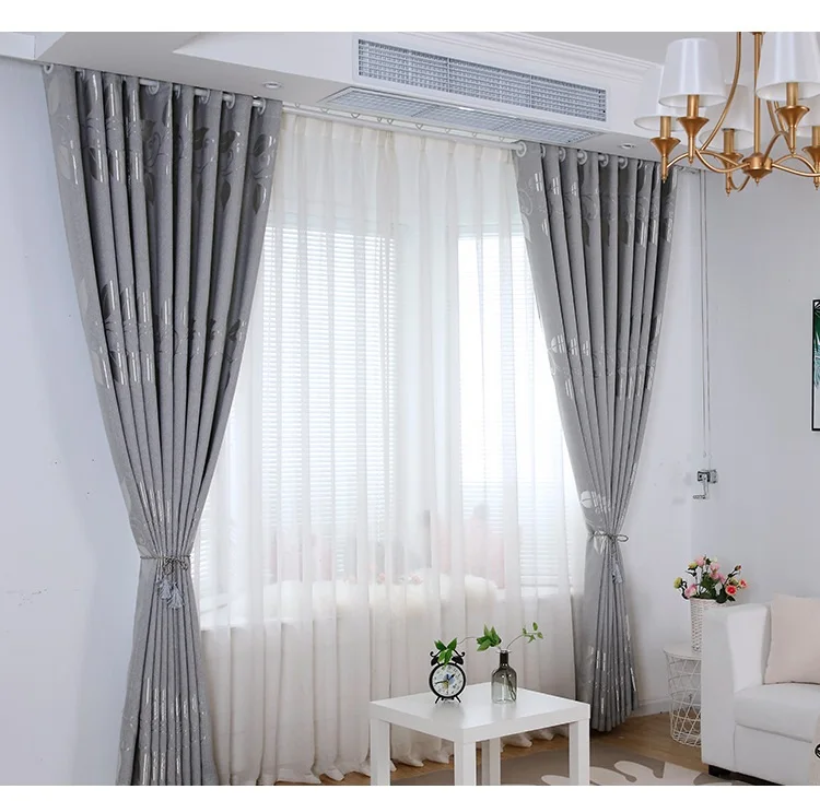 Curtains for Living Dining Room Bedroom Modern Simple Brief Silver Curtain Pure Color Knit Blackout Window Decoration Curtains