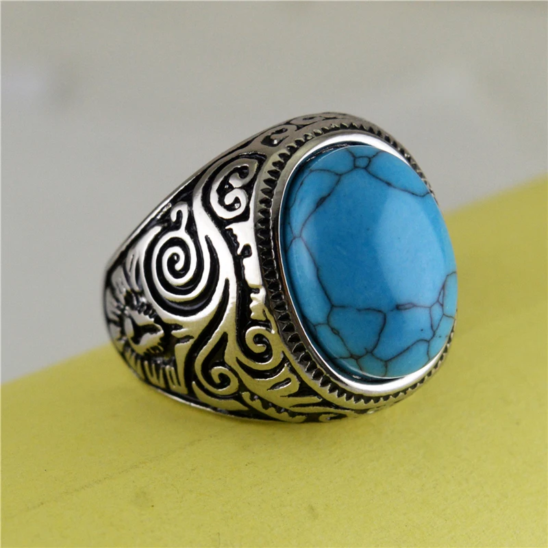 

Vintage Oval Shape Crystal Stone Finger Rings for Women Men Biker Jewelry Gift Bohemian Blue Color Stainless Steel Wedding Bands