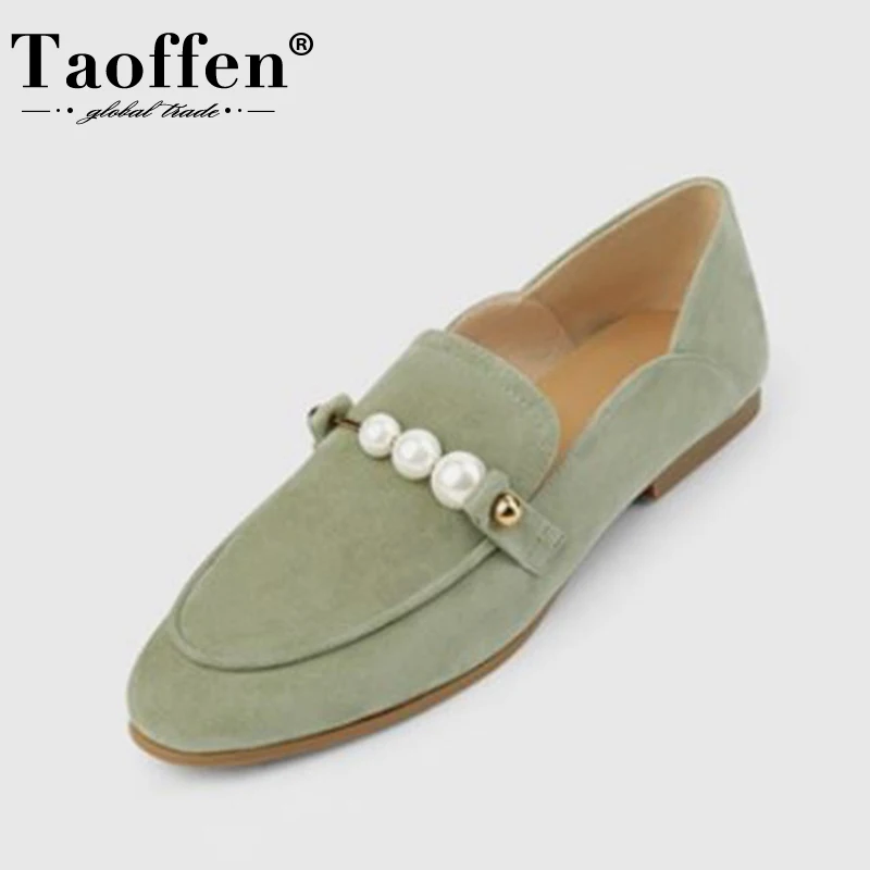 

Taoffen Size 33-40 Women Real Leather Flats Shoes Pearl Shallow Casual Ins Style Fashion Loafers Spring Ladies Footwear