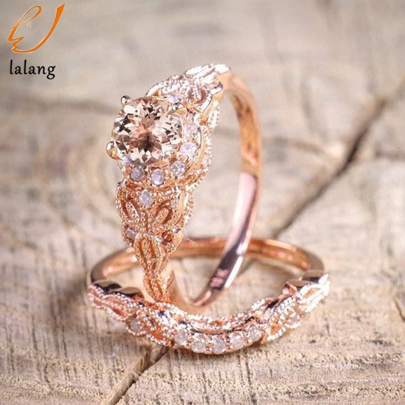 

Europe And The United States Popular Crystal two-piece Zircon Engagement Ring Rose Gold Color Micro Inlay Zircon Jewelry кола