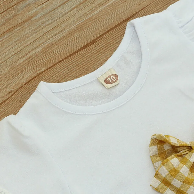 Модная футболка с оборками и бантом для новорожденных маленьких девочек топы +