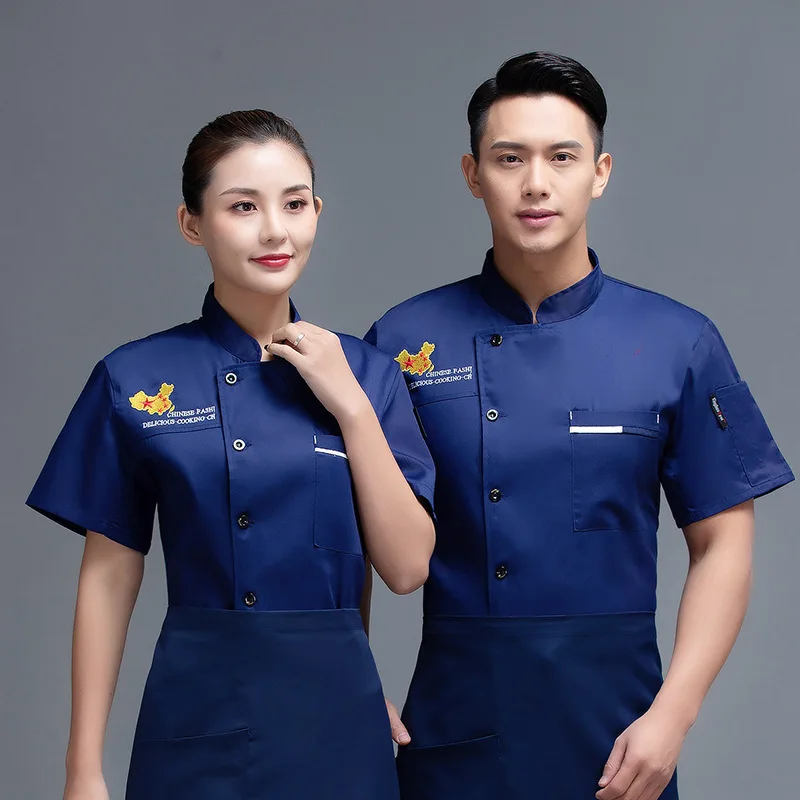 

Chef Uniform Avental Uniform Restaurant Chef Overalls Men Short-sleeved Hot Pot Kitchen Breathable Canteen Baker Workwear Thin