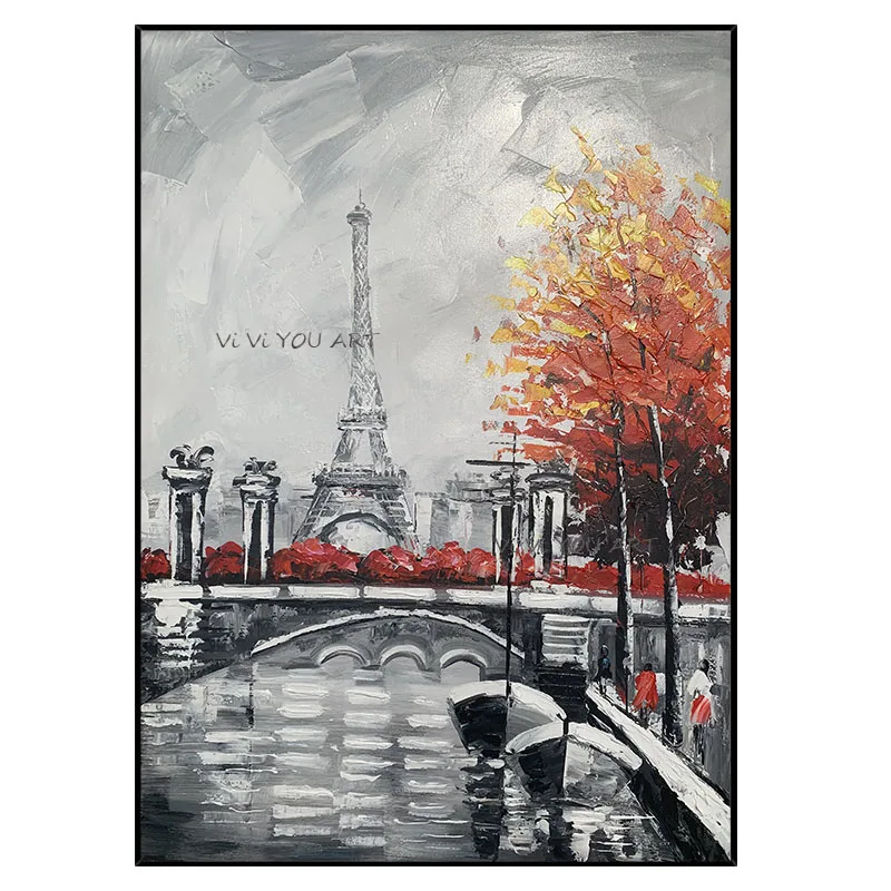 100% ручная роспись пейзаж город абстрактная картина маслом настенное искусство