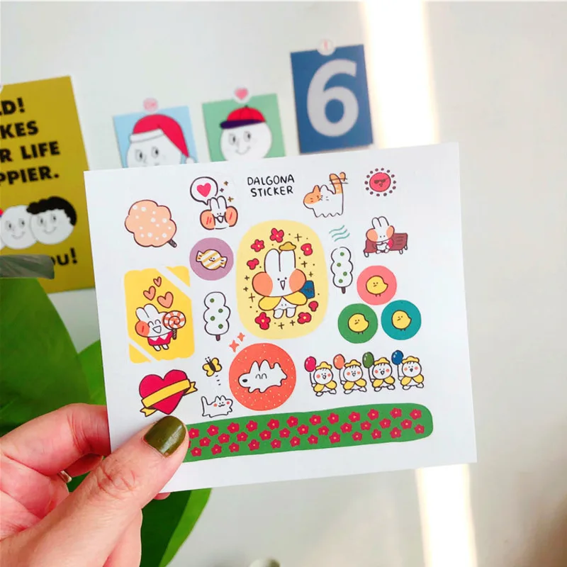 

Cute Cartoon Rainbow Rabbit Stickers Color Hand Account Decoration Wall Stickers Korean Campus Kawaii Children's stationery gift