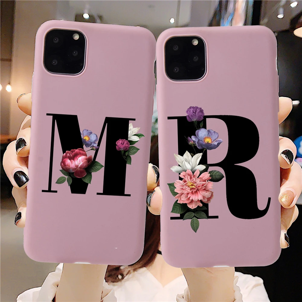 

Name Letter A-Z Phone Case For iPhone 12 11 Pro Max 6S 7 8 Plus Case Soft TPU Cover Case For iPhone X XR XS 6S SE 2020 Coque