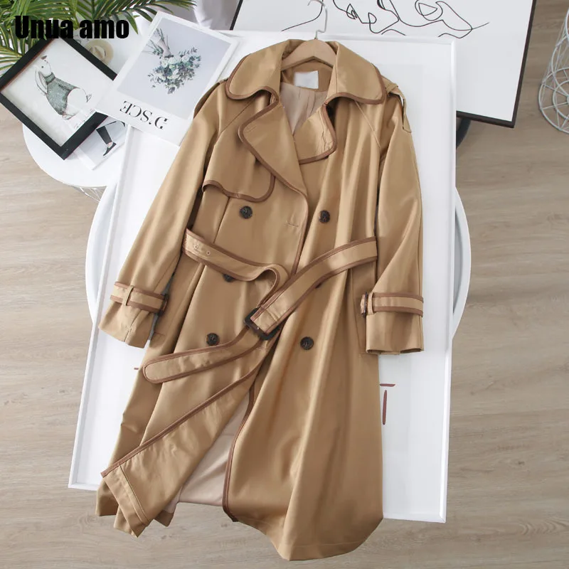 

Простая повседневная двубортная Женская ветровка Unua amo с поясом