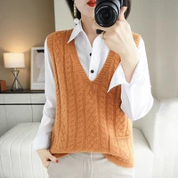 good news autumn and winter models 100 pure wool twist sleeveless women v neck outer wear vest loose fashion knitted waistcoat