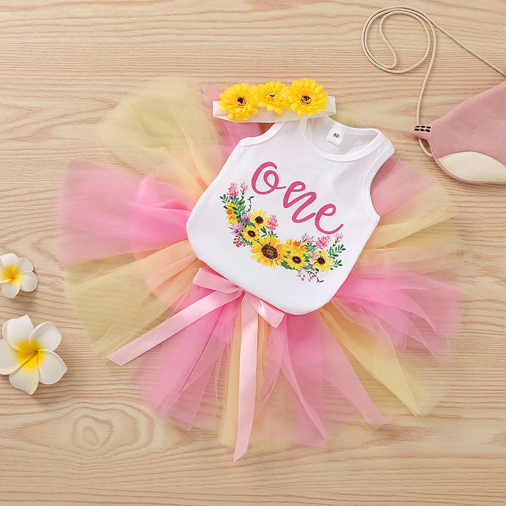 Комплект летней одежды для новорожденных из 2 предметов юбка тюля с градиентным