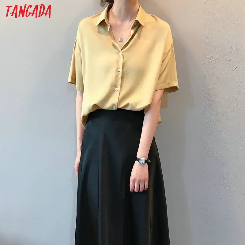 Tangada женские летние рубашки с коротким рукавом однотонные элегантные офисные