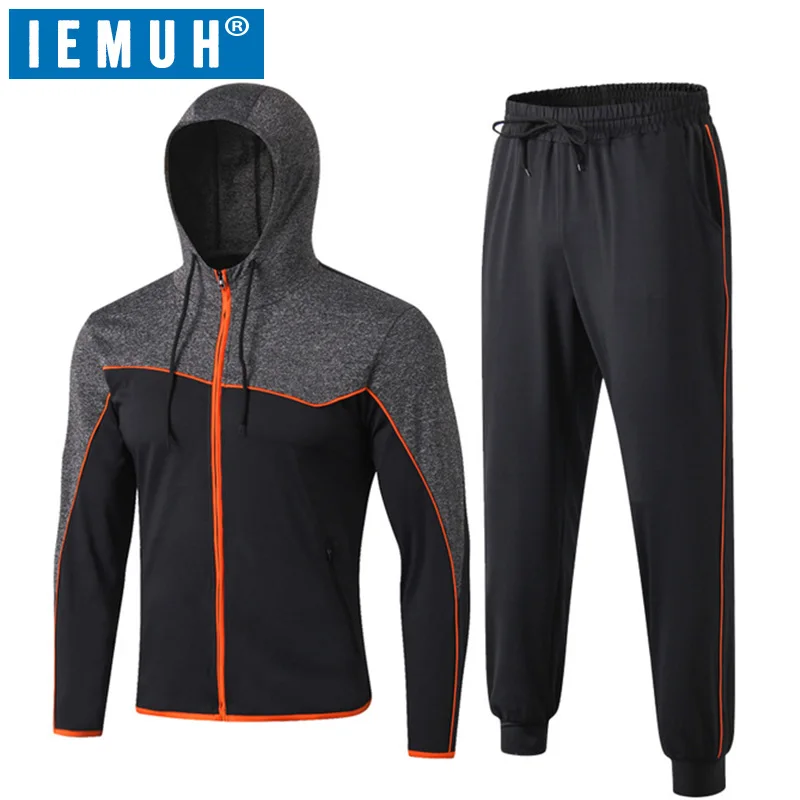 IEMUH Мужская одежда футболка + леггинсы Рашгард Комплект топ с длинными рукавами