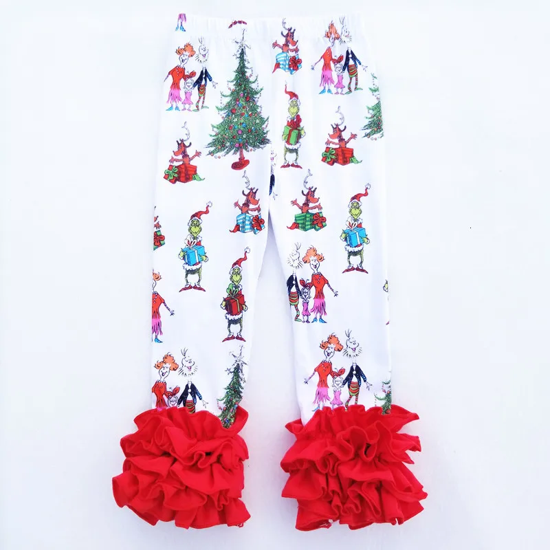Рождественские леггинсы для девочек; штаны с оборками для маленьких девочек из молочного шелка; леггинсы с изображением Санта-Клауса; детские брюки-колокольчики; зимняя одежда - Цвет: 2