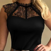2021 spring summer women casual sexy see through tee shirts slim fit vest tanks tops floral lace sleeveless top with two color