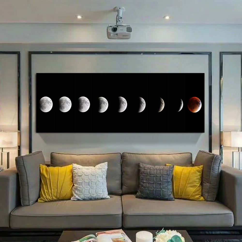 

Moon Phase Canvas Posters Black White Art Nordic Minimalist Painting Abstract Wall Picture for Living Room Home Corridor Decor