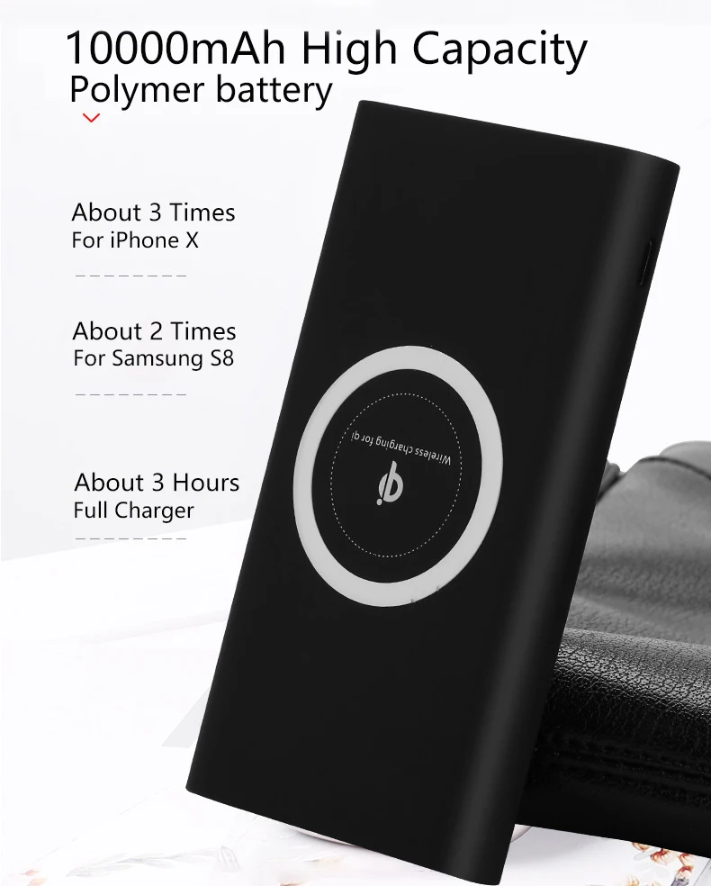 Qi Беспроводное зарядное устройство 10000 мАч Power Bank для iPhone X 8 Plus Samsung Note S9 S8 плюс S7