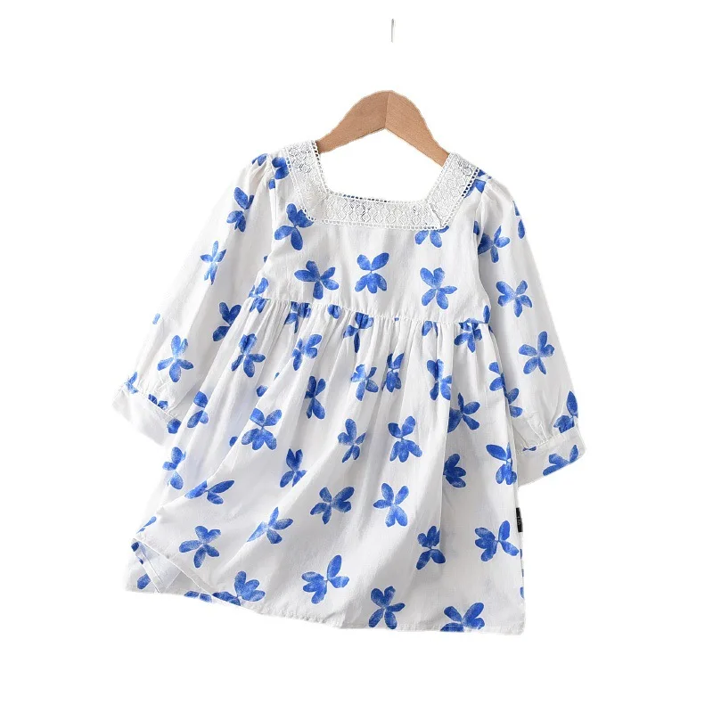 

2021 New Kids Long Sleeve Dresses Girls Flower Printed Princess Dress Autumn Children Clothing 2-6 Years Girl Elegant Outfits