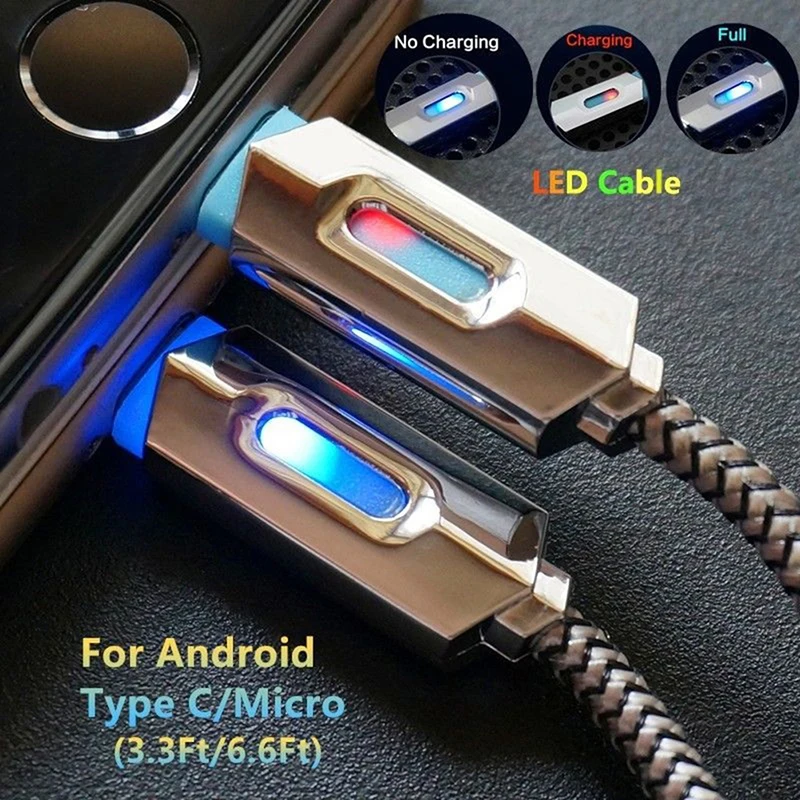 Нейлоновый Плетеный светодиодный Micro USB кабель USB3.1 для синхронизации данных Type-C