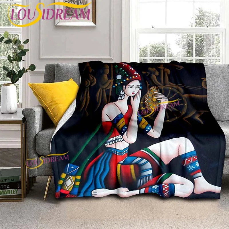 Фланелевое Одеяло в этническом стиле с абстрактными персонажами мягкое плюшевое