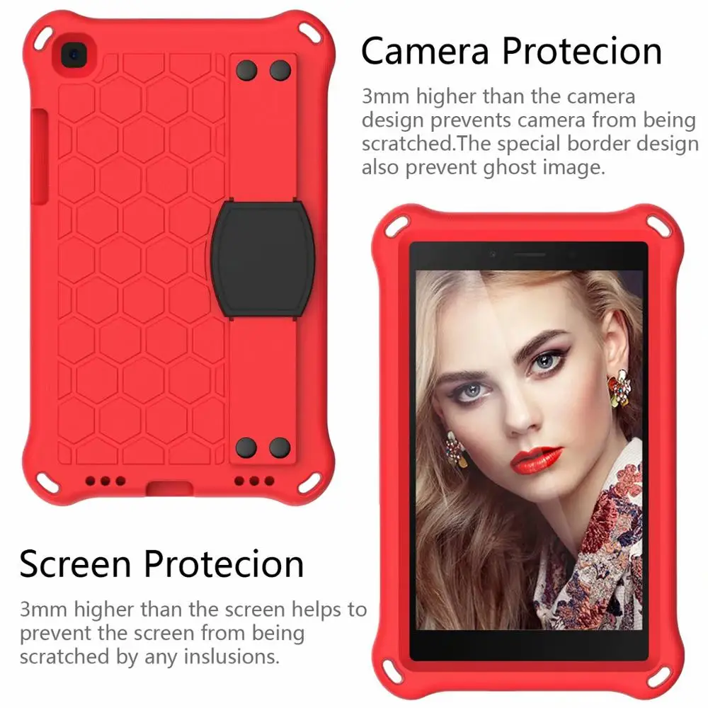 Red Чехол в виде сот T290 для samsung Galaxy Tab A 8,0 SM-T290 T295 T297, чехол-подставка с ручкой, детский чехол с плечевым ремнем+ ручка - Цвет: Red