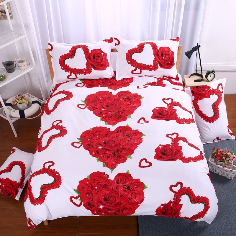 

Home Textile 3D Golden Rose Bedding Set Polyester Cotton Duvet Cover Set Bed Sheet Pillowcase Bed Linen Twin Queen King Size