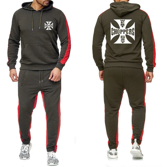 Худи для мужчин West Coast Choppers с принтом, мужская модная костюмная кофта с капюшоном и брюки из флиса 2PcsS.