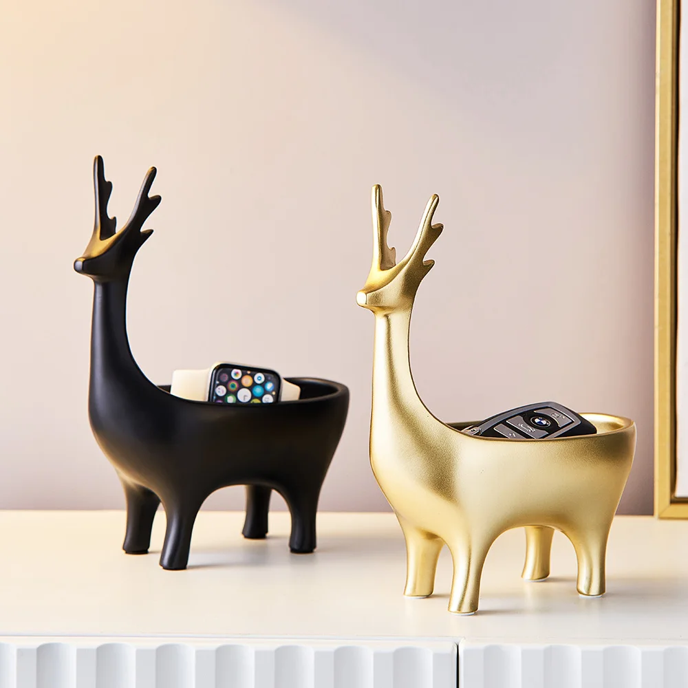 

Animal Storage Box Golden Deer Model Resin Statue Nordic Home Decor Accessories Living Room Decoration Desk Accessories Gift